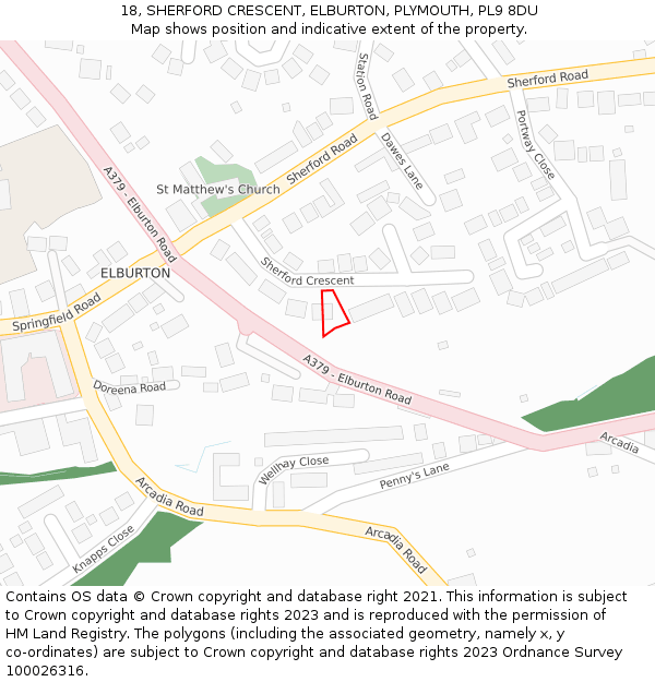 18, SHERFORD CRESCENT, ELBURTON, PLYMOUTH, PL9 8DU: Location map and indicative extent of plot