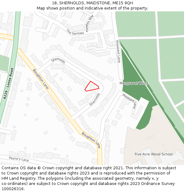 18, SHERNOLDS, MAIDSTONE, ME15 9QH: Location map and indicative extent of plot