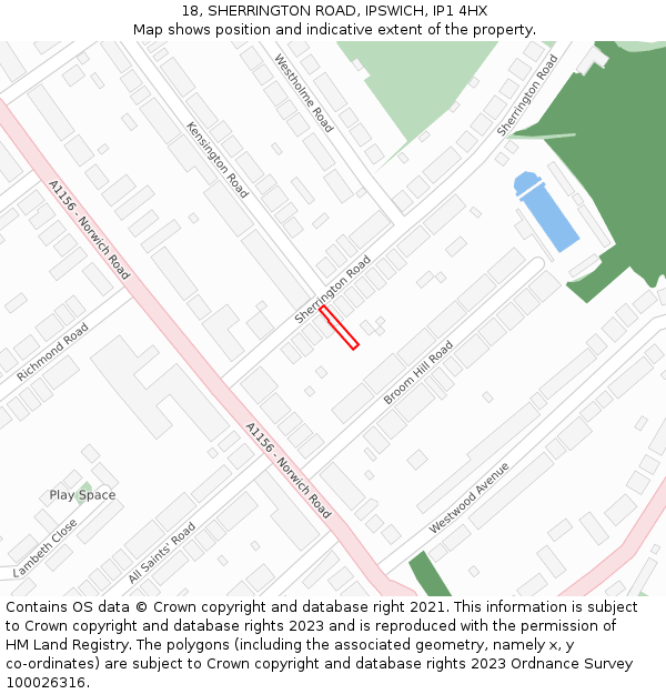 18, SHERRINGTON ROAD, IPSWICH, IP1 4HX: Location map and indicative extent of plot