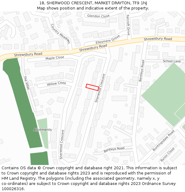 18, SHERWOOD CRESCENT, MARKET DRAYTON, TF9 1NJ: Location map and indicative extent of plot