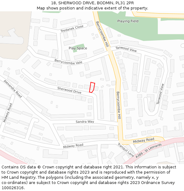 18, SHERWOOD DRIVE, BODMIN, PL31 2PR: Location map and indicative extent of plot
