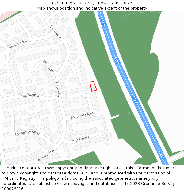 18, SHETLAND CLOSE, CRAWLEY, RH10 7YZ: Location map and indicative extent of plot