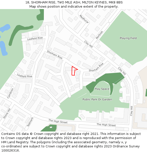 18, SHORHAM RISE, TWO MILE ASH, MILTON KEYNES, MK8 8BS: Location map and indicative extent of plot