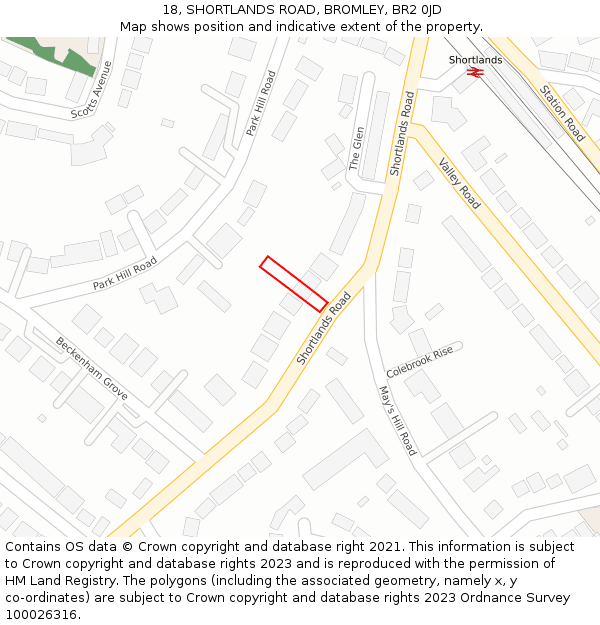 18, SHORTLANDS ROAD, BROMLEY, BR2 0JD: Location map and indicative extent of plot