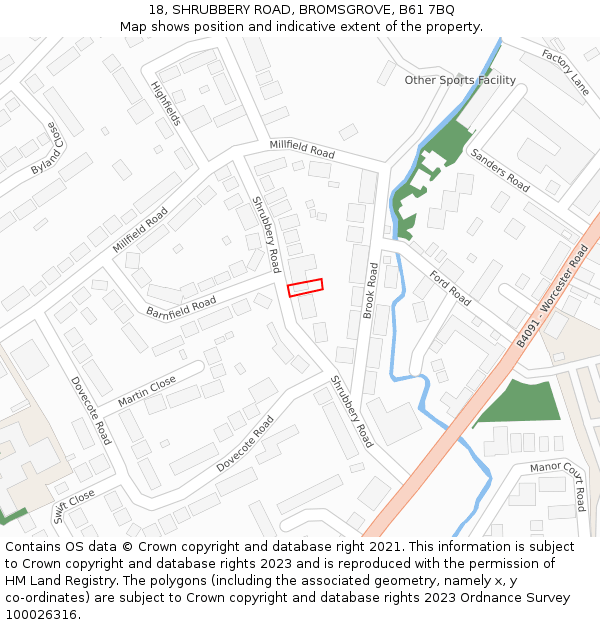 18, SHRUBBERY ROAD, BROMSGROVE, B61 7BQ: Location map and indicative extent of plot