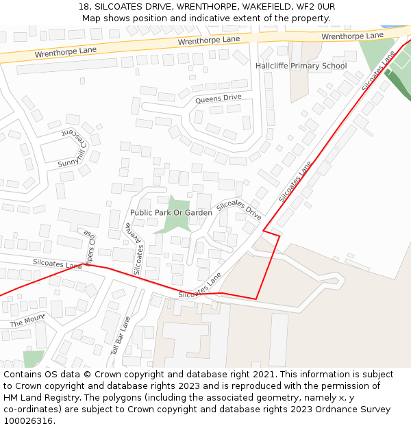 18, SILCOATES DRIVE, WRENTHORPE, WAKEFIELD, WF2 0UR: Location map and indicative extent of plot