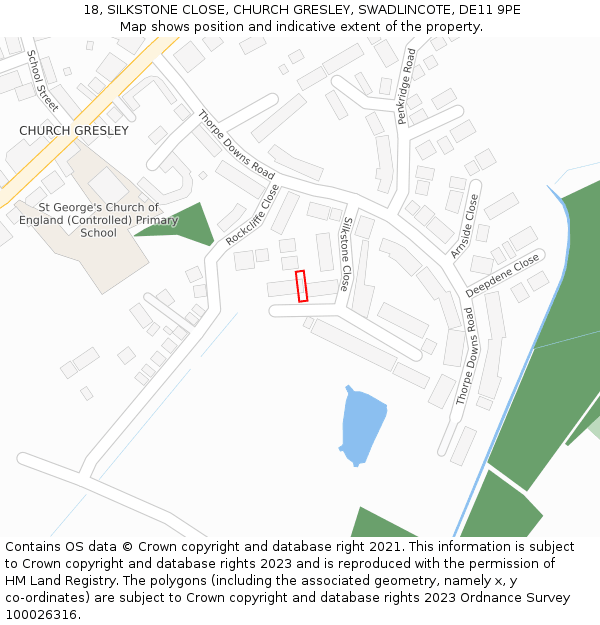 18, SILKSTONE CLOSE, CHURCH GRESLEY, SWADLINCOTE, DE11 9PE: Location map and indicative extent of plot