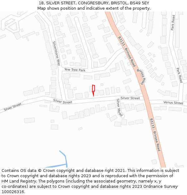 18, SILVER STREET, CONGRESBURY, BRISTOL, BS49 5EY: Location map and indicative extent of plot