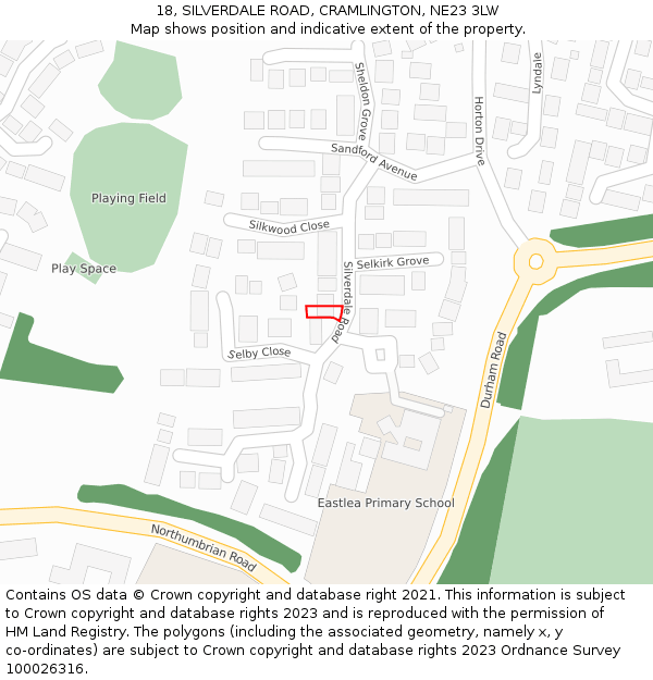 18, SILVERDALE ROAD, CRAMLINGTON, NE23 3LW: Location map and indicative extent of plot