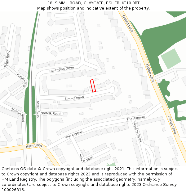 18, SIMMIL ROAD, CLAYGATE, ESHER, KT10 0RT: Location map and indicative extent of plot