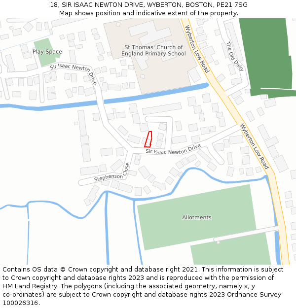 18, SIR ISAAC NEWTON DRIVE, WYBERTON, BOSTON, PE21 7SG: Location map and indicative extent of plot