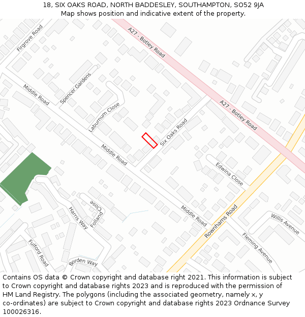 18, SIX OAKS ROAD, NORTH BADDESLEY, SOUTHAMPTON, SO52 9JA: Location map and indicative extent of plot