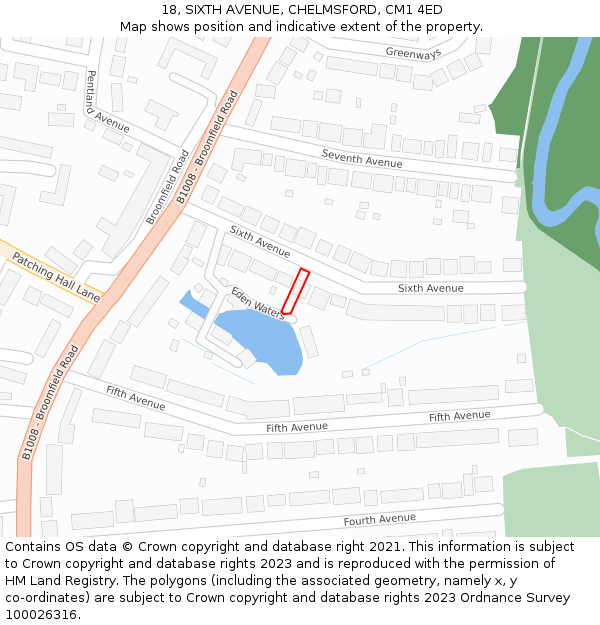 18, SIXTH AVENUE, CHELMSFORD, CM1 4ED: Location map and indicative extent of plot