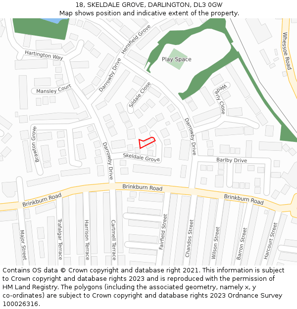 18, SKELDALE GROVE, DARLINGTON, DL3 0GW: Location map and indicative extent of plot