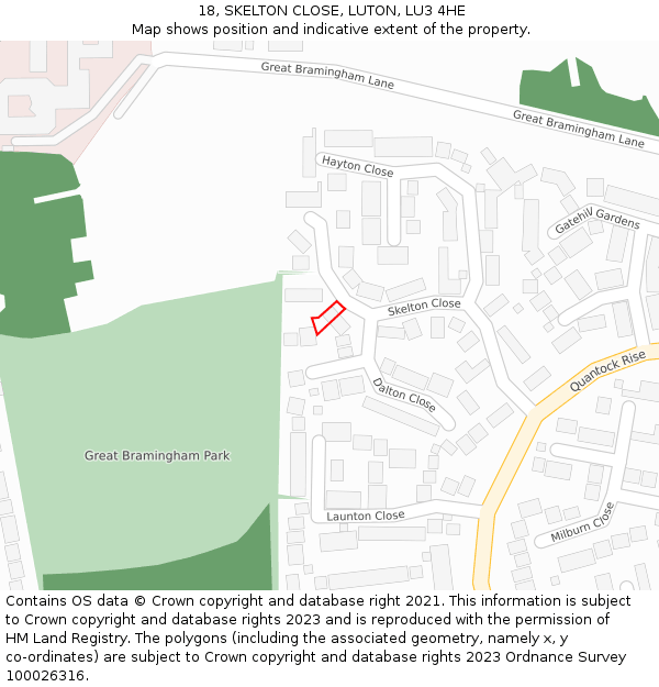 18, SKELTON CLOSE, LUTON, LU3 4HE: Location map and indicative extent of plot