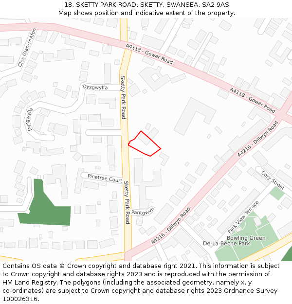 18, SKETTY PARK ROAD, SKETTY, SWANSEA, SA2 9AS: Location map and indicative extent of plot