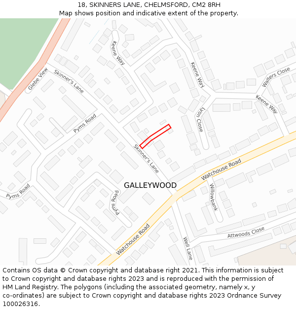 18, SKINNERS LANE, CHELMSFORD, CM2 8RH: Location map and indicative extent of plot