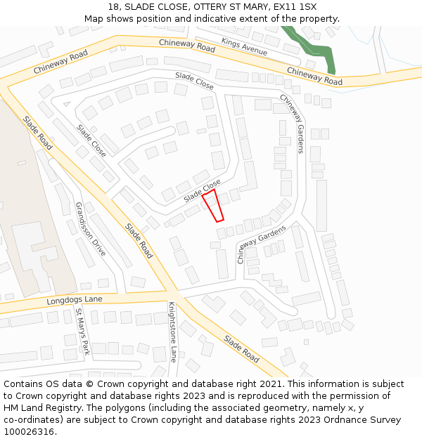 18, SLADE CLOSE, OTTERY ST MARY, EX11 1SX: Location map and indicative extent of plot