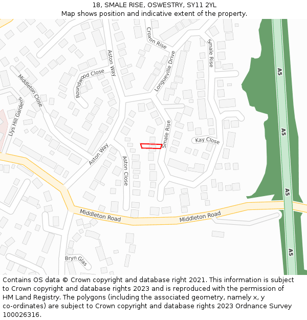 18, SMALE RISE, OSWESTRY, SY11 2YL: Location map and indicative extent of plot