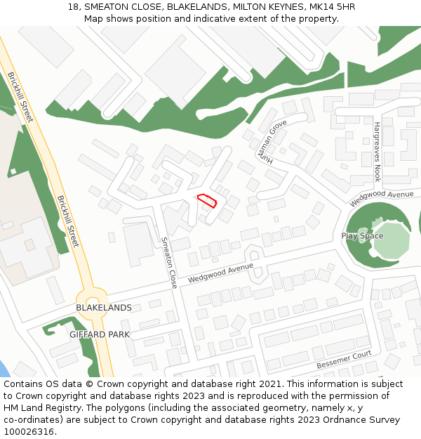 18, SMEATON CLOSE, BLAKELANDS, MILTON KEYNES, MK14 5HR: Location map and indicative extent of plot