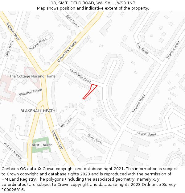 18, SMITHFIELD ROAD, WALSALL, WS3 1NB: Location map and indicative extent of plot