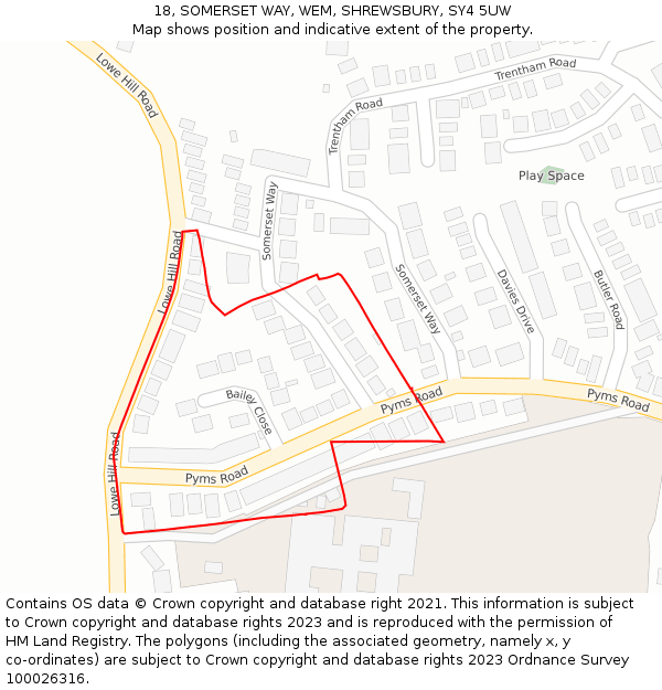 18, SOMERSET WAY, WEM, SHREWSBURY, SY4 5UW: Location map and indicative extent of plot