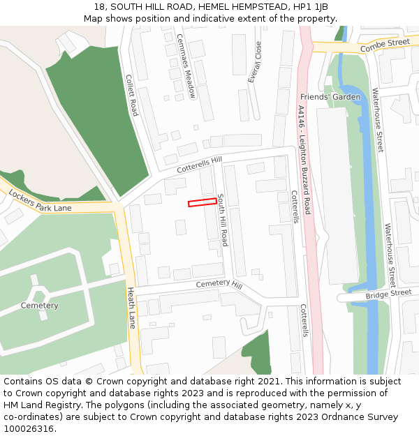 18, SOUTH HILL ROAD, HEMEL HEMPSTEAD, HP1 1JB: Location map and indicative extent of plot