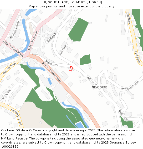 18, SOUTH LANE, HOLMFIRTH, HD9 1HJ: Location map and indicative extent of plot