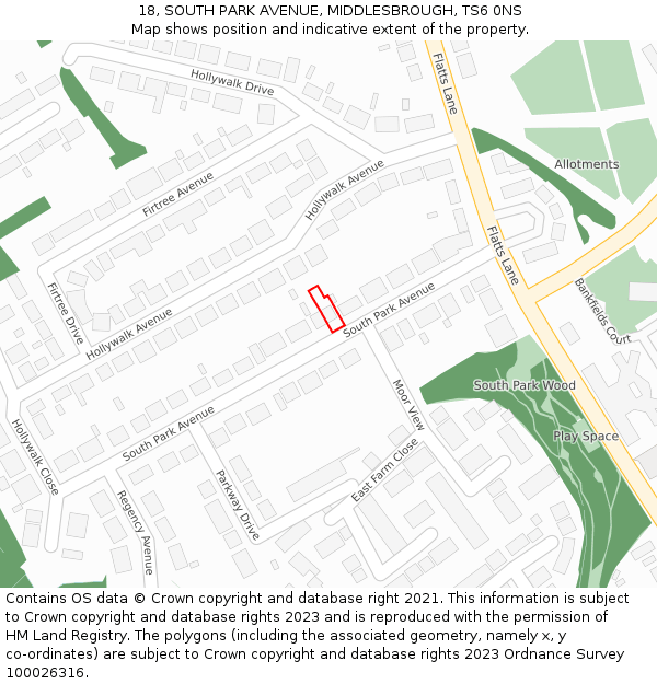 18, SOUTH PARK AVENUE, MIDDLESBROUGH, TS6 0NS: Location map and indicative extent of plot