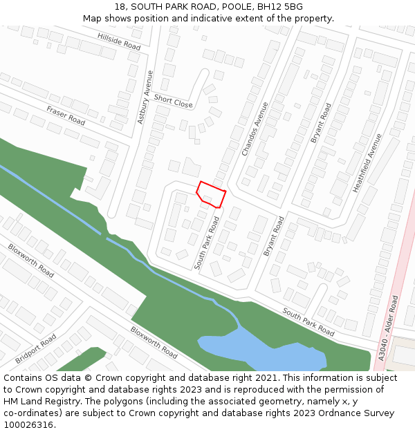 18, SOUTH PARK ROAD, POOLE, BH12 5BG: Location map and indicative extent of plot