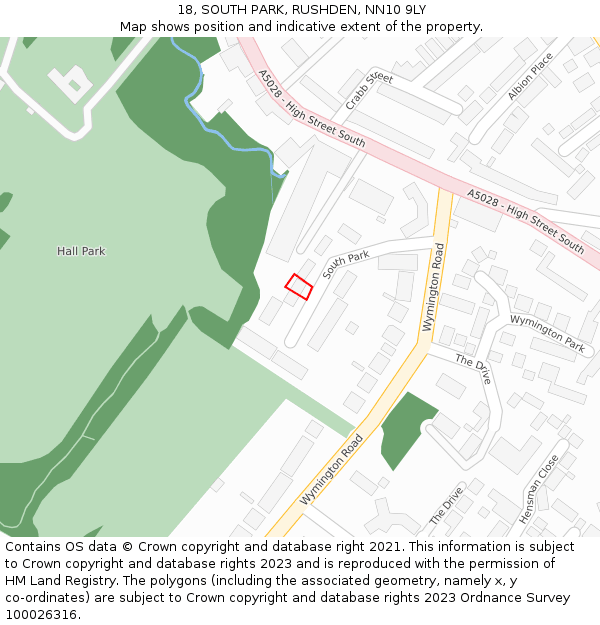 18, SOUTH PARK, RUSHDEN, NN10 9LY: Location map and indicative extent of plot