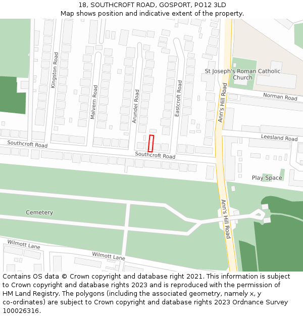 18, SOUTHCROFT ROAD, GOSPORT, PO12 3LD: Location map and indicative extent of plot