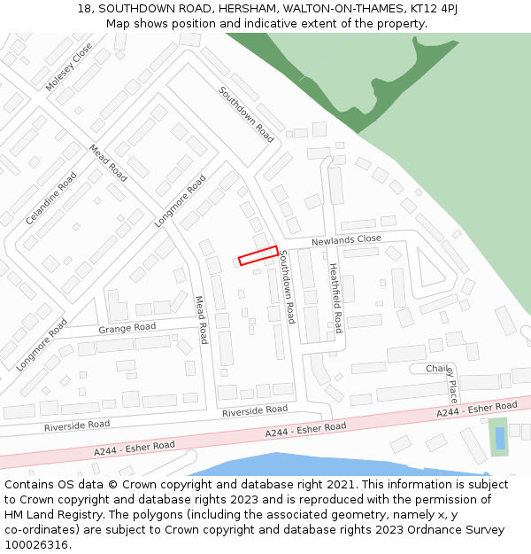 18, SOUTHDOWN ROAD, HERSHAM, WALTON-ON-THAMES, KT12 4PJ: Location map and indicative extent of plot