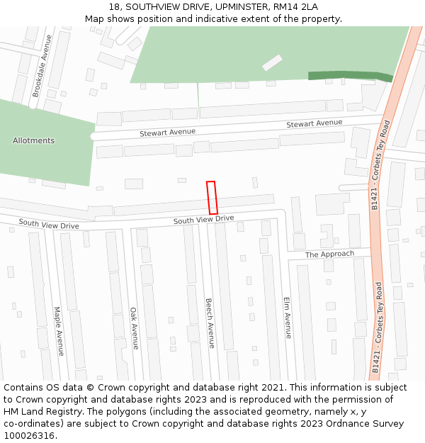 18, SOUTHVIEW DRIVE, UPMINSTER, RM14 2LA: Location map and indicative extent of plot