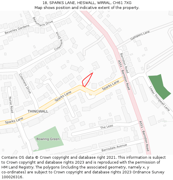 18, SPARKS LANE, HESWALL, WIRRAL, CH61 7XG: Location map and indicative extent of plot
