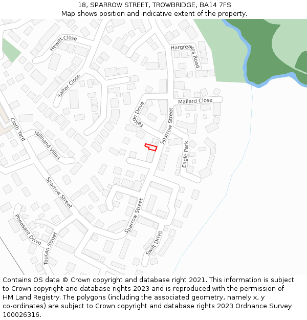 18, SPARROW STREET, TROWBRIDGE, BA14 7FS: Location map and indicative extent of plot