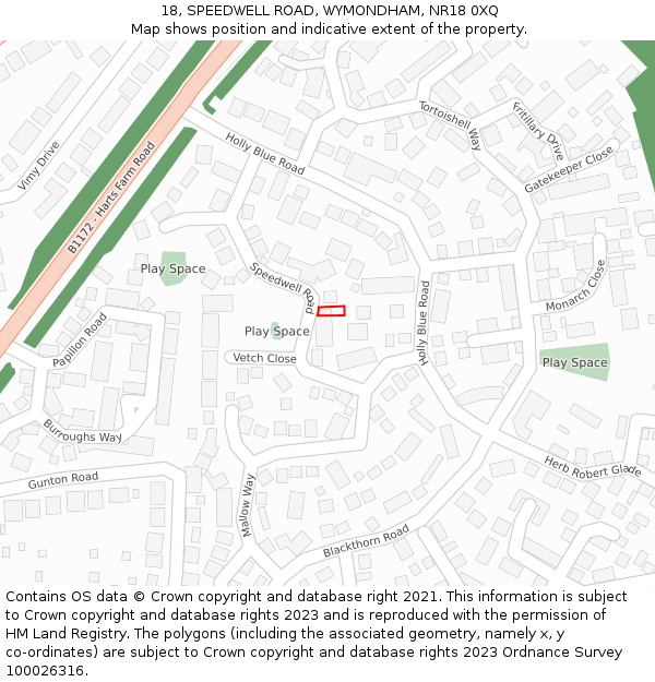 18, SPEEDWELL ROAD, WYMONDHAM, NR18 0XQ: Location map and indicative extent of plot