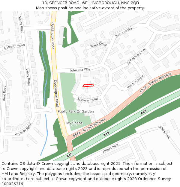 18, SPENCER ROAD, WELLINGBOROUGH, NN8 2QB: Location map and indicative extent of plot