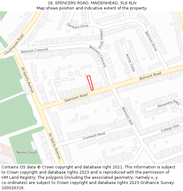 18, SPENCERS ROAD, MAIDENHEAD, SL6 6LN: Location map and indicative extent of plot