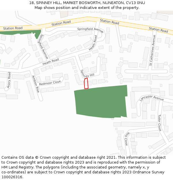 18, SPINNEY HILL, MARKET BOSWORTH, NUNEATON, CV13 0NU: Location map and indicative extent of plot