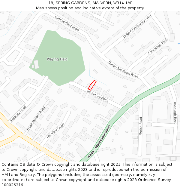 18, SPRING GARDENS, MALVERN, WR14 1AP: Location map and indicative extent of plot