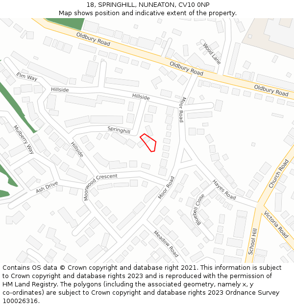 18, SPRINGHILL, NUNEATON, CV10 0NP: Location map and indicative extent of plot