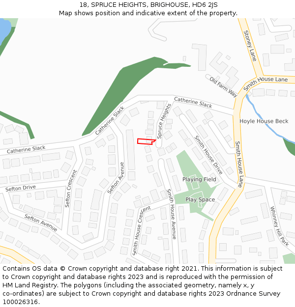 18, SPRUCE HEIGHTS, BRIGHOUSE, HD6 2JS: Location map and indicative extent of plot