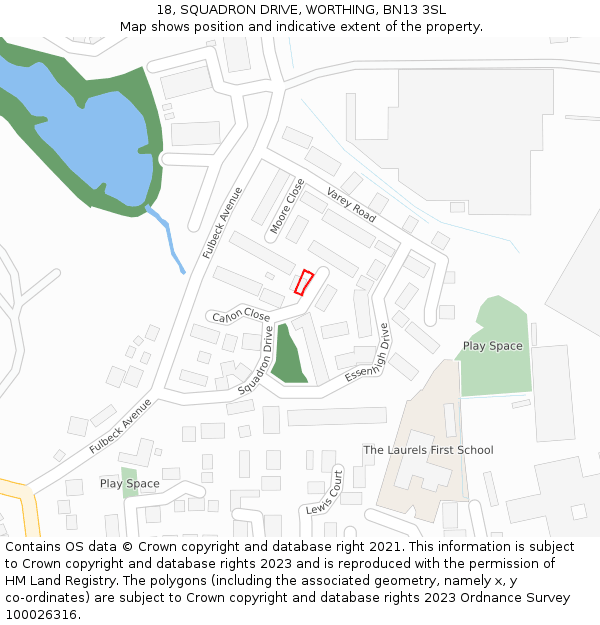 18, SQUADRON DRIVE, WORTHING, BN13 3SL: Location map and indicative extent of plot