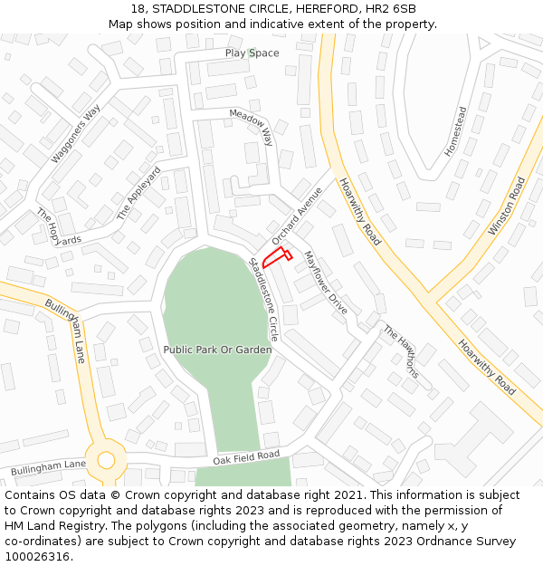 18, STADDLESTONE CIRCLE, HEREFORD, HR2 6SB: Location map and indicative extent of plot