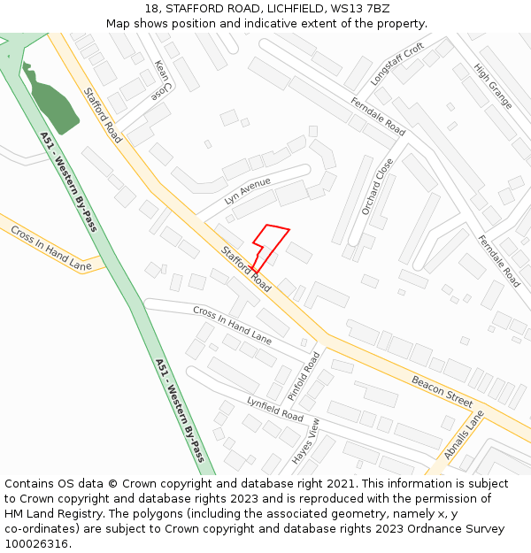 18, STAFFORD ROAD, LICHFIELD, WS13 7BZ: Location map and indicative extent of plot