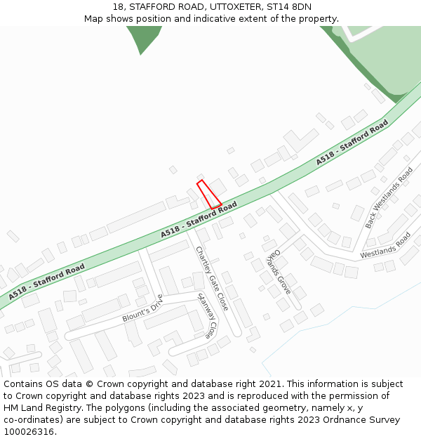 18, STAFFORD ROAD, UTTOXETER, ST14 8DN: Location map and indicative extent of plot