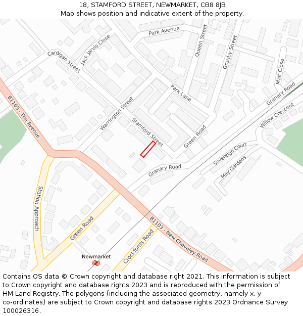 18, STAMFORD STREET, NEWMARKET, CB8 8JB: Location map and indicative extent of plot