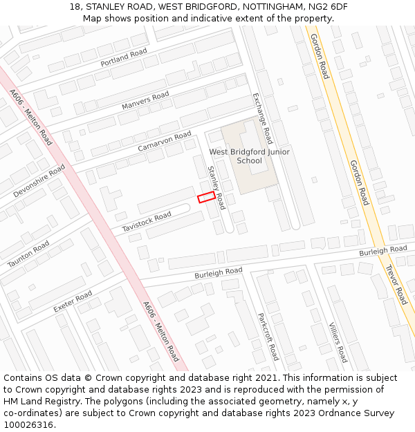 18, STANLEY ROAD, WEST BRIDGFORD, NOTTINGHAM, NG2 6DF: Location map and indicative extent of plot