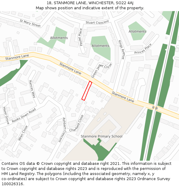 18, STANMORE LANE, WINCHESTER, SO22 4AJ: Location map and indicative extent of plot